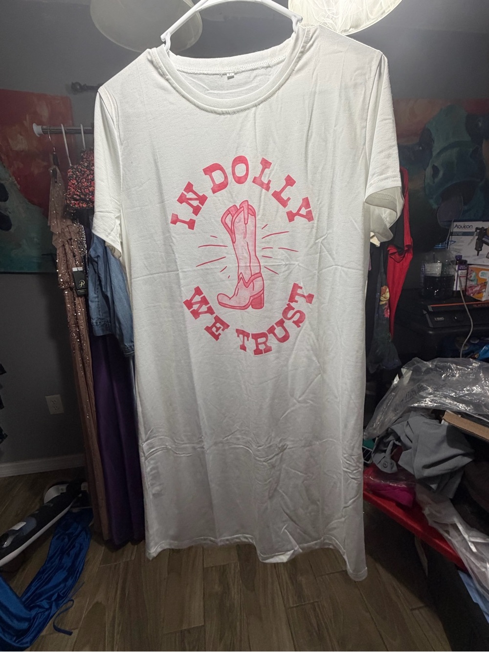Dolly We Trust White Graphic T-shirt dress